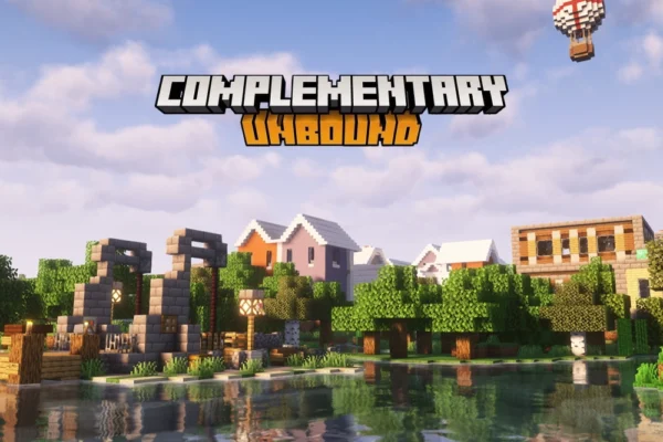 This image shows the Complementary Shader Unbound logo and the shaders in action for the banner of the article on how to download and install Complementary Unbound in 2025