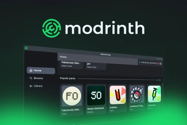 Banner for modrinth app article on how to download and install the modrinth launcher in 2025