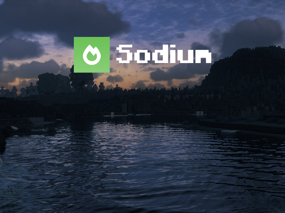 Sodium banner showing Minecraft with improved grahics and smoother gameplay