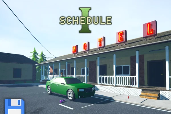 Where to Find the Schedule 1 Save Game Folder Location on PC Schedule 1 game banner showing motel parking lot with green car used in save game folder guide