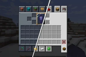 Side-by-side comparison of the Minecraft inventory with and without the Mandala GUI Dark Mode, highlighting the visual difference between the dark theme and the default light interface.