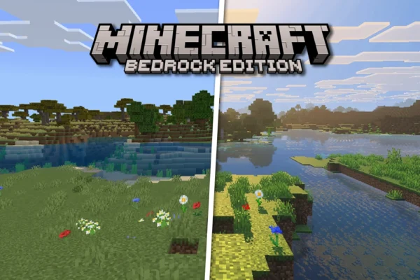 Better Graphics in Minecraft Bedrock with Vibrant Visuals (No RTX) Side-by-side comparison of Minecraft Bedrock with and without Vibrant Visuals enabled, showing enhanced lighting, shadows, and reflections.