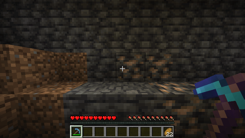 Player aiming ore blocks while using the Veinminer Hotkey mod