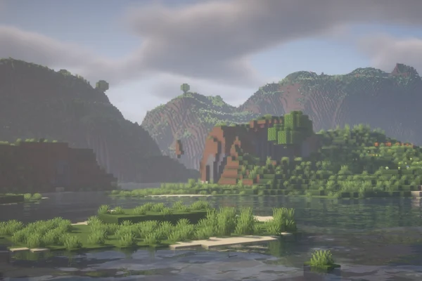 How to Download and Install BSL Shaders for Minecraft (2025 Guide) minecraft landscape mountains and lake with bsl shaders realistic lighting