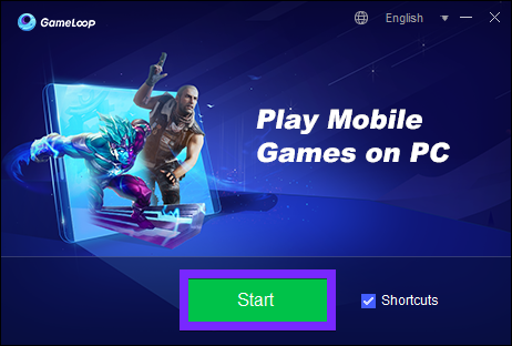 gameloop setup complete with start button highlighted to launch emulator