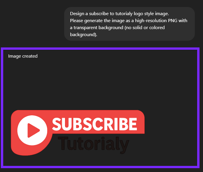 chatgpt example prompt to generate transparent subscribe image for tutorialy