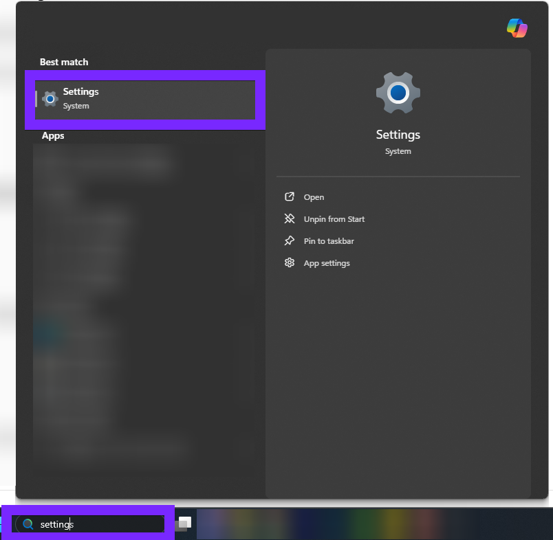 Open Windows 11 settings from start menu to access Bluetooth options