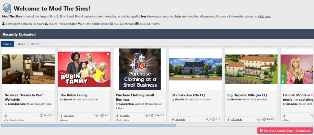 Mod the Sims page showcasing where to Download sims 4 mods
